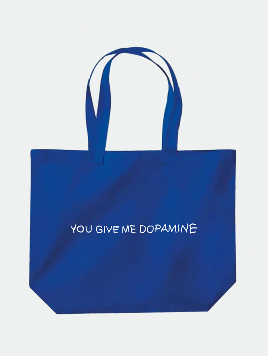 Dopamine Slogan Large organic Tote Bag in Blue