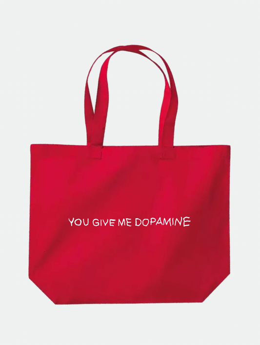 Dopamine Slogan Large organic Tote Bag in Red