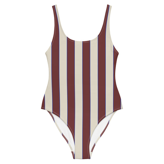 Striped One-Piece Swimsuit in Chocolate Brown