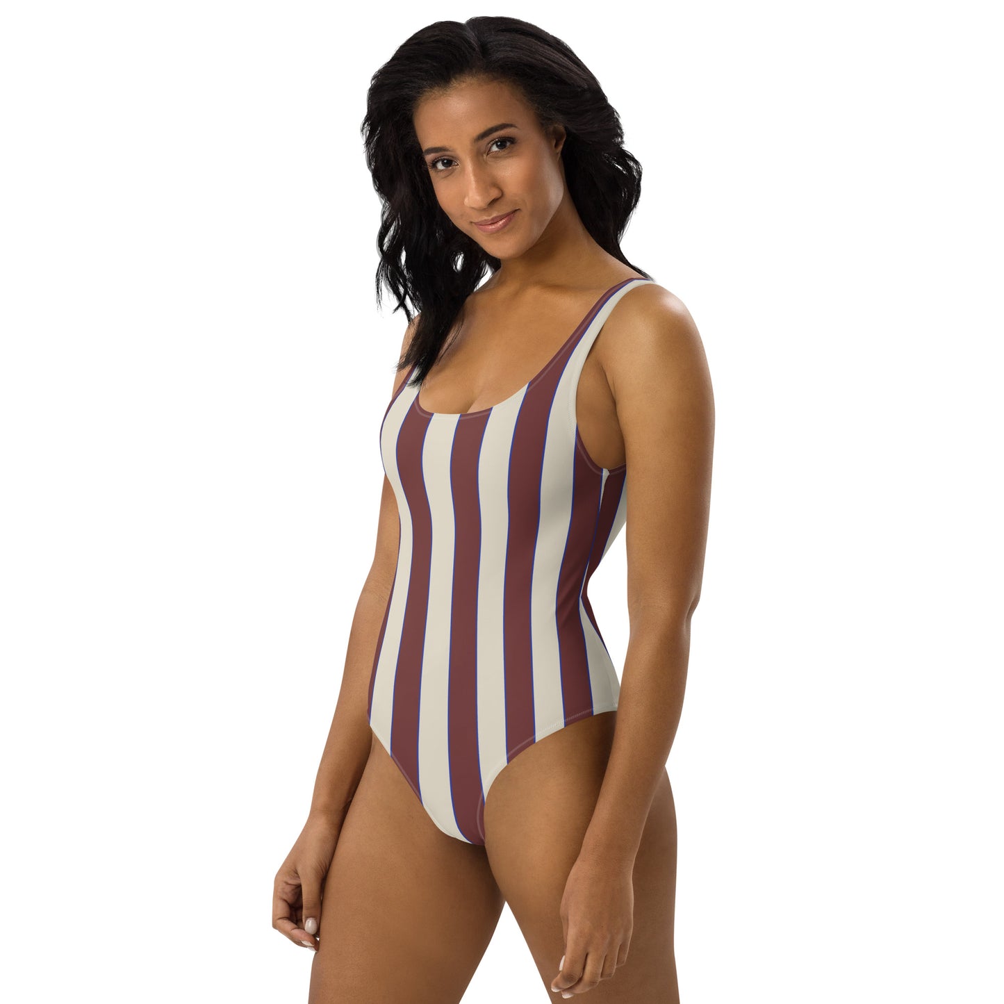 Striped One-Piece Swimsuit in Chocolate Brown