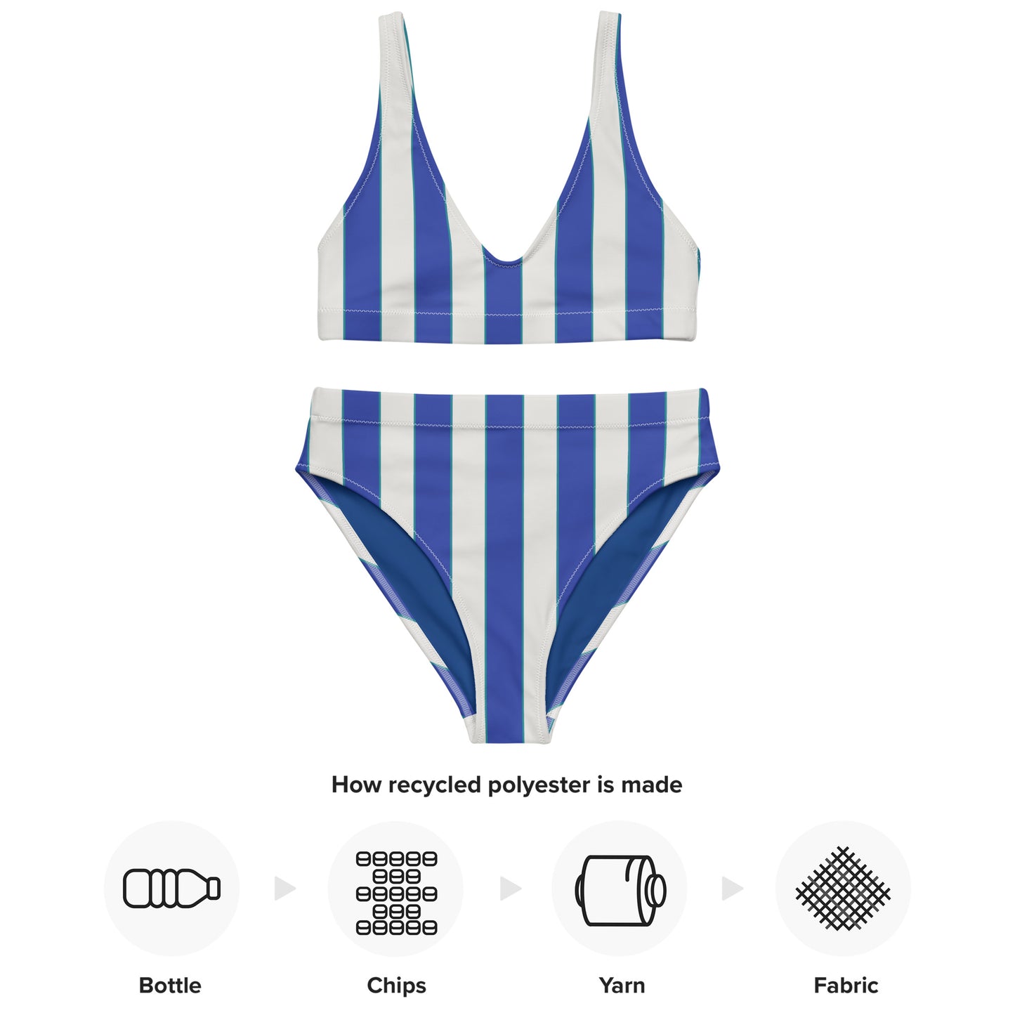 Striped Recycled high-waisted Bikini in Blue