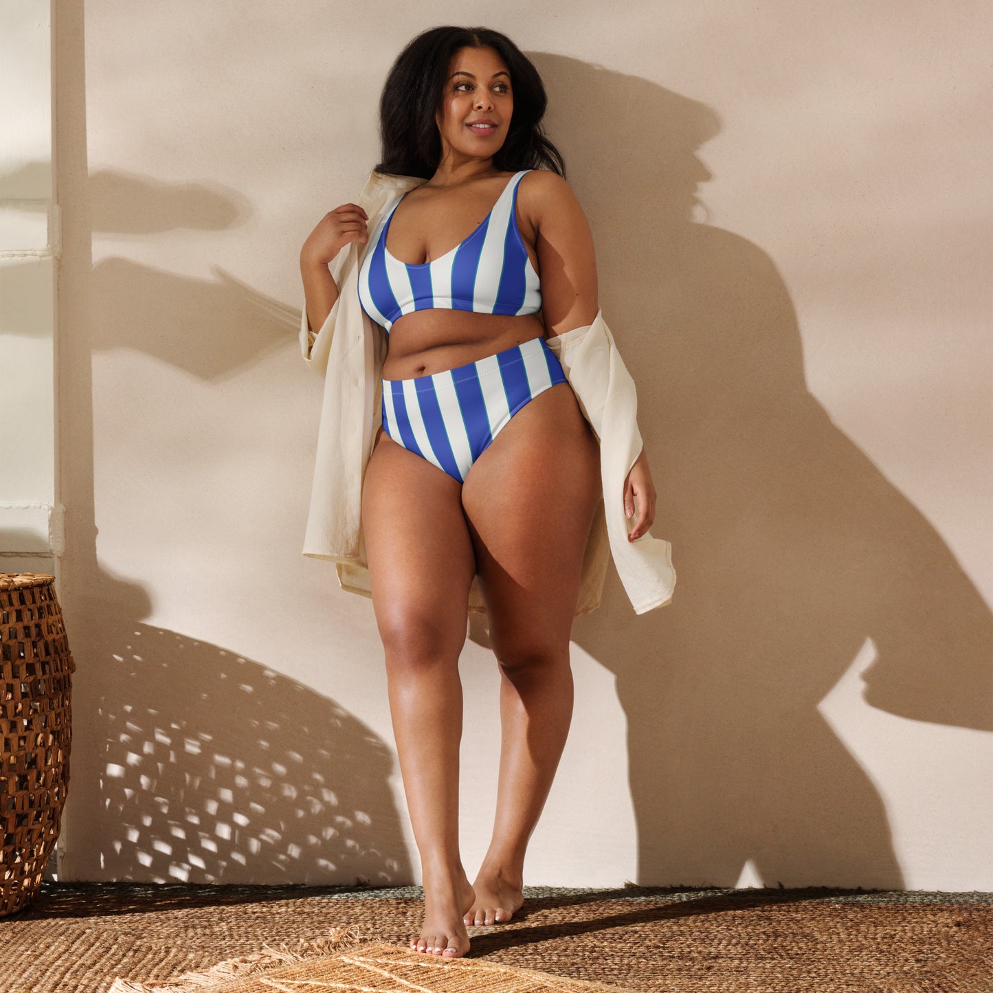 Striped Recycled high-waisted Bikini in Blue
