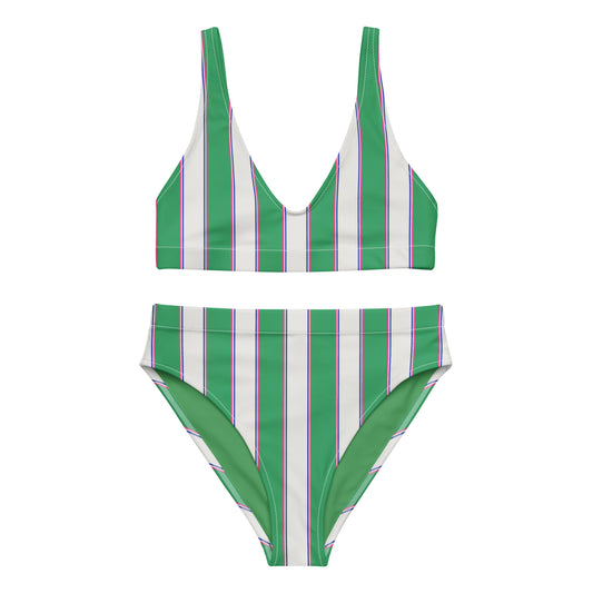 Striped Recycled high-waisted bikini in Fresh Green