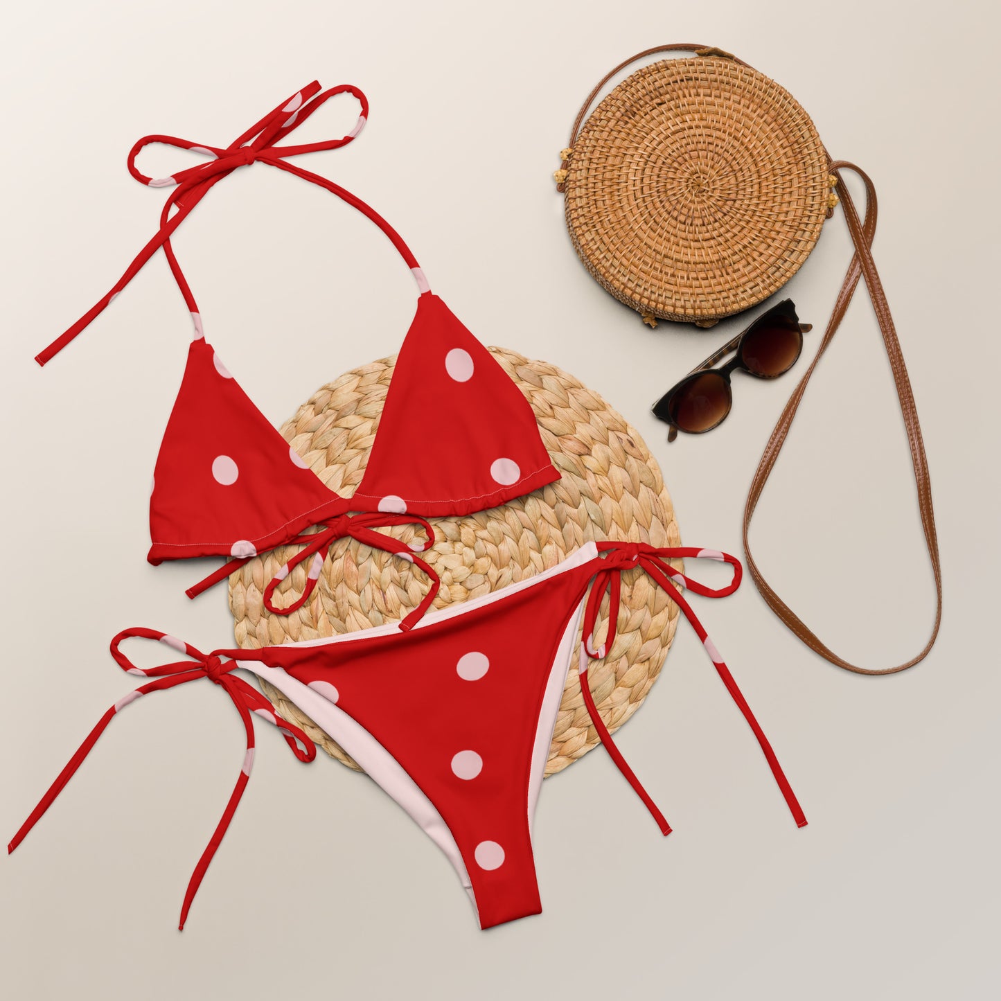 Dot recycled string bikini in Red