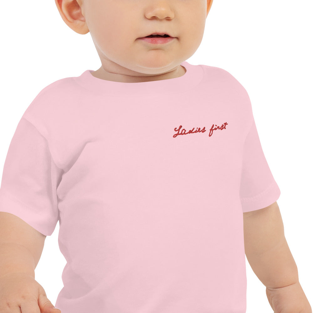 Ladies First Embroidered  Baby Jersey Short Sleeve Tee