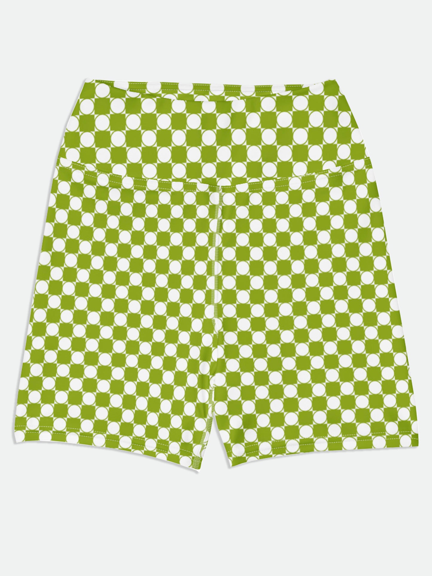 Checkered Biker Yoga Shorts in Avocado Green