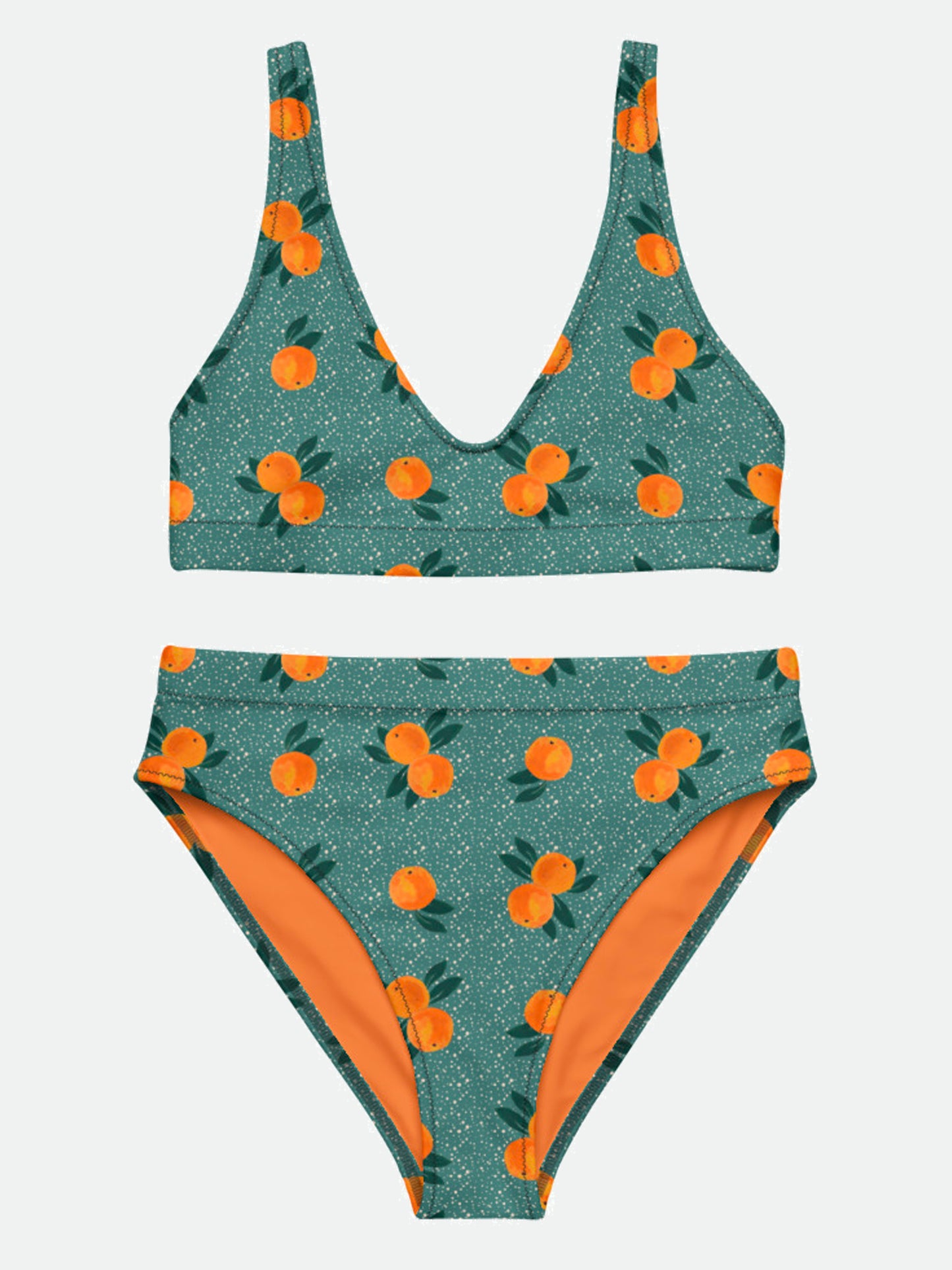 Orange Print Recycled high-waisted bikini