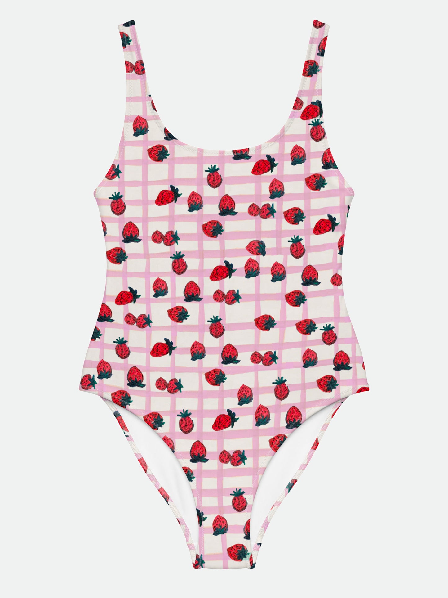 Strawberry Print One-Piece Swimsuit in Pink