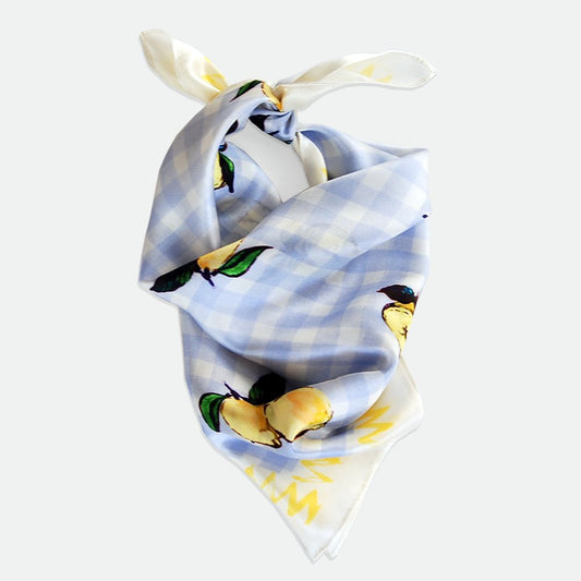 Lemon Scarf with Blue Gingham pattern