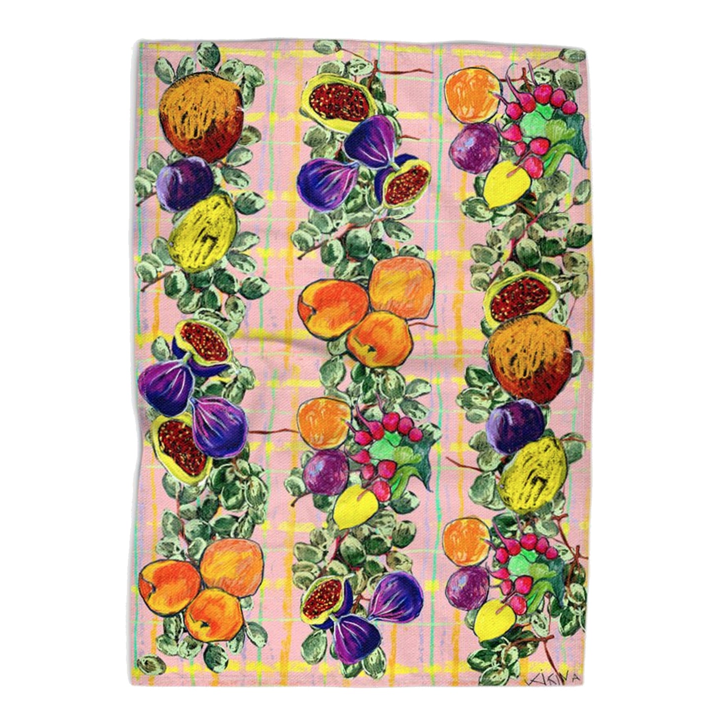 Figs and Peaches. Premium Linen Tea Towel