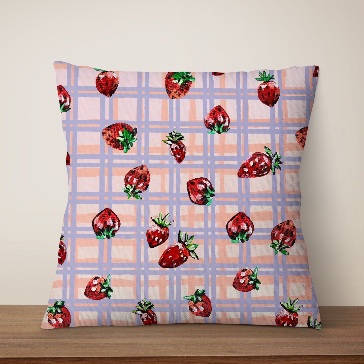 Strawberry Print Reversible Cushion