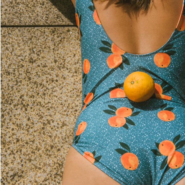 Orange Print Swimsuit in Jade Green