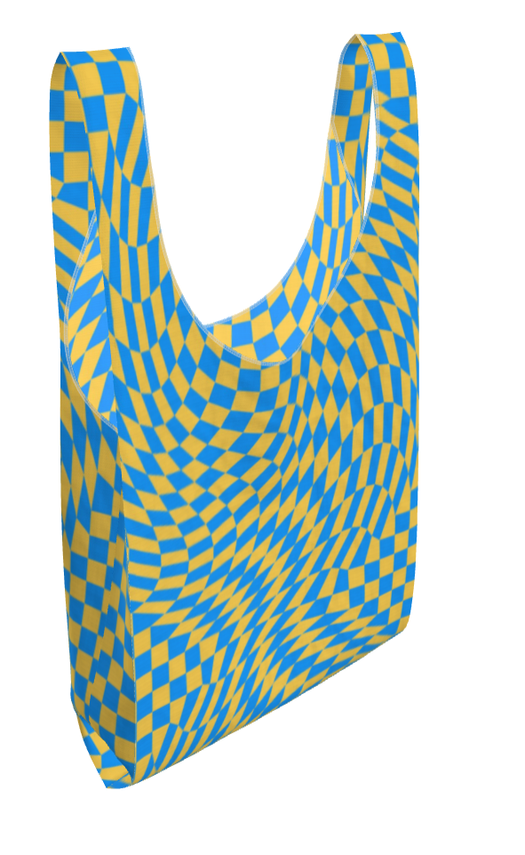 Checkered Parachute All Over Print Shopper Bag in Blue and Yellow