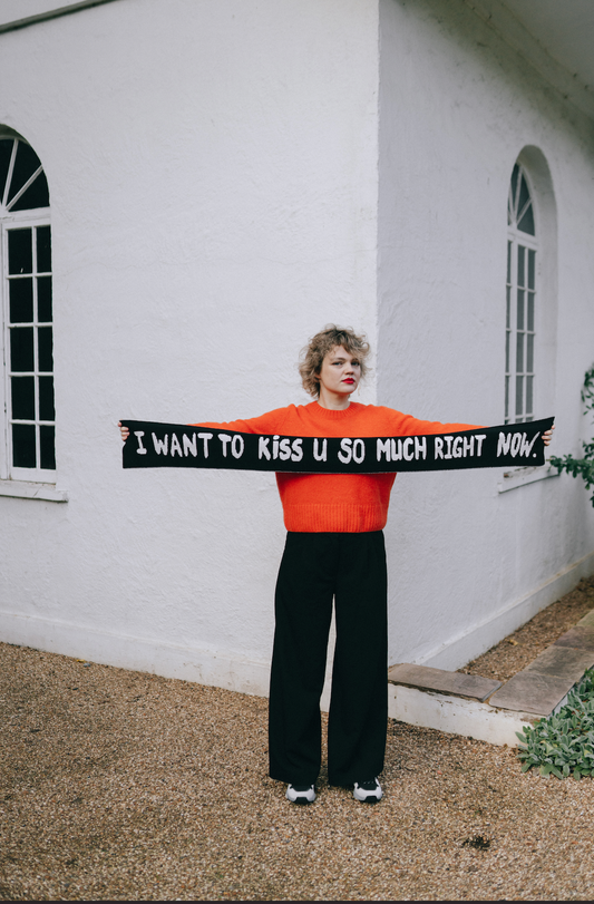 Kiss Slogan Wool and Cashmere Scarf