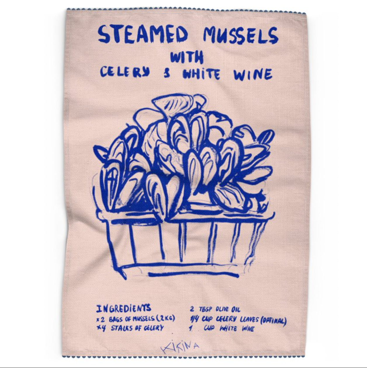 Mussels in White Wine. My step dad's recipe. Linen Tea Towel