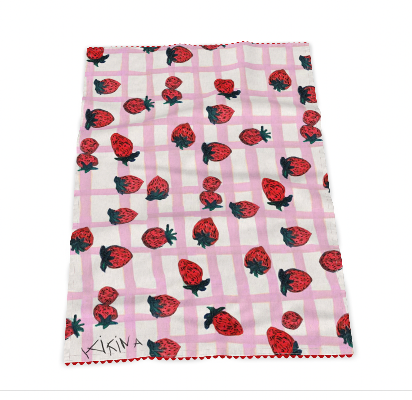 British Strawberries. Printed Linen Tea Towel