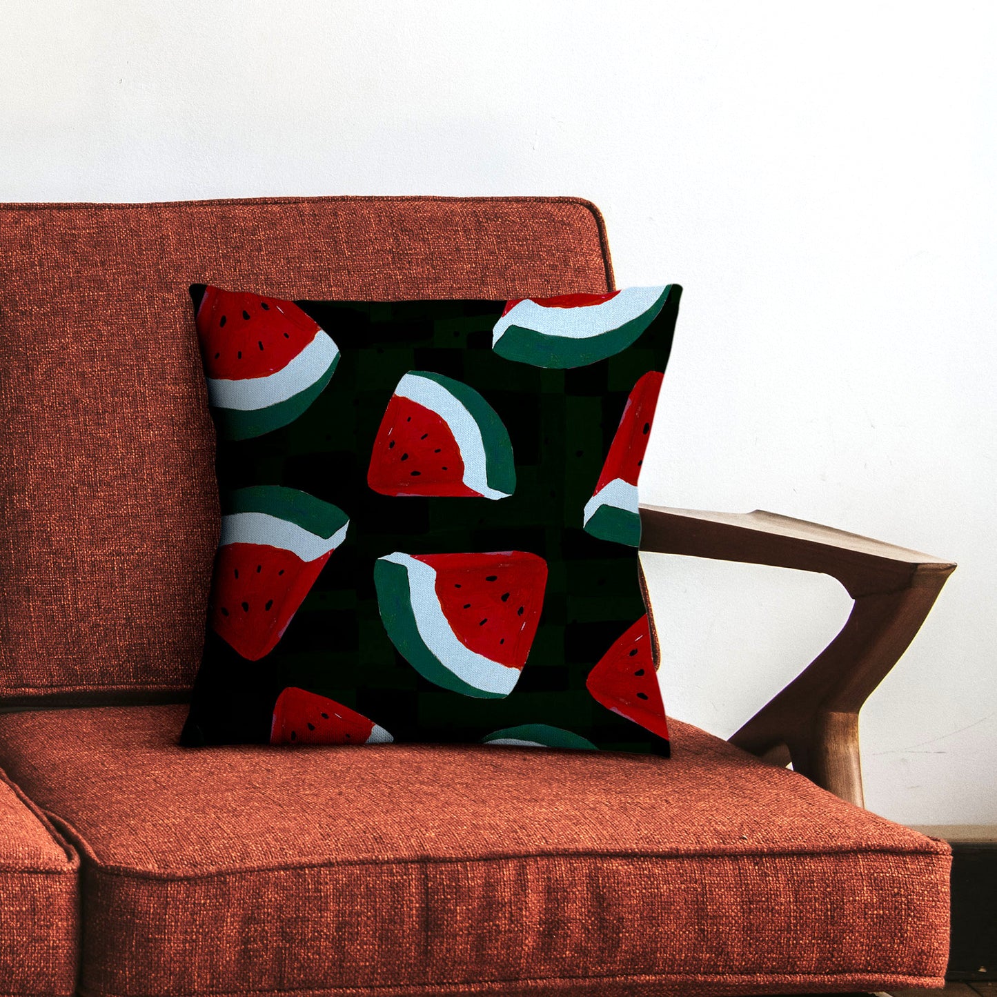 Painted Watermelon Linen Look Canvas Cushion