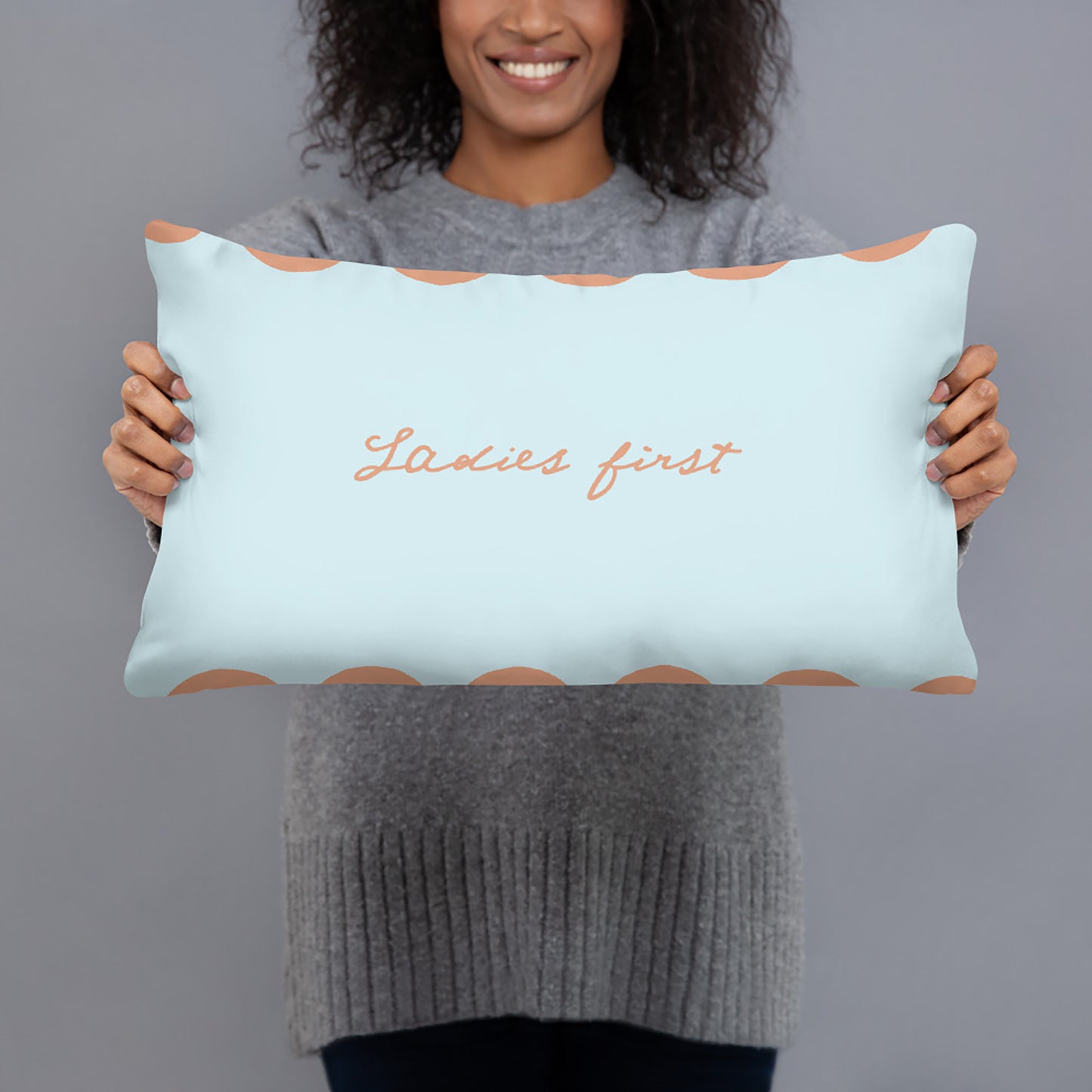 Ladies First Slogan Reversible Cushion