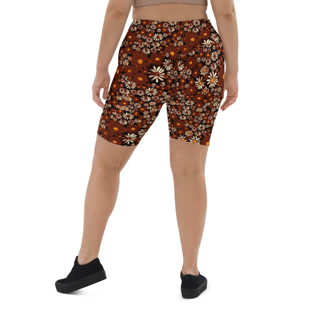 Daisy Print Cycling Shorts in Chocolate
