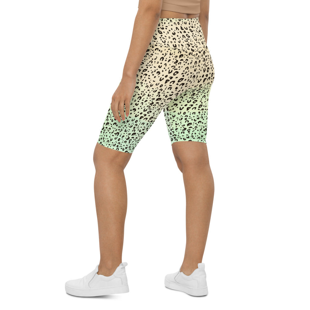 Leopard Print Cycling Shorts in Lime