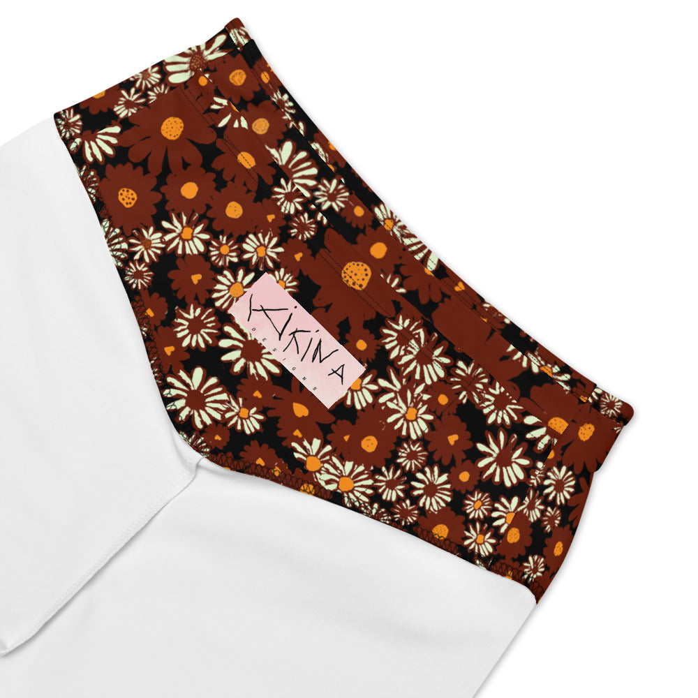 Daisy Print Cycling Shorts in Chocolate