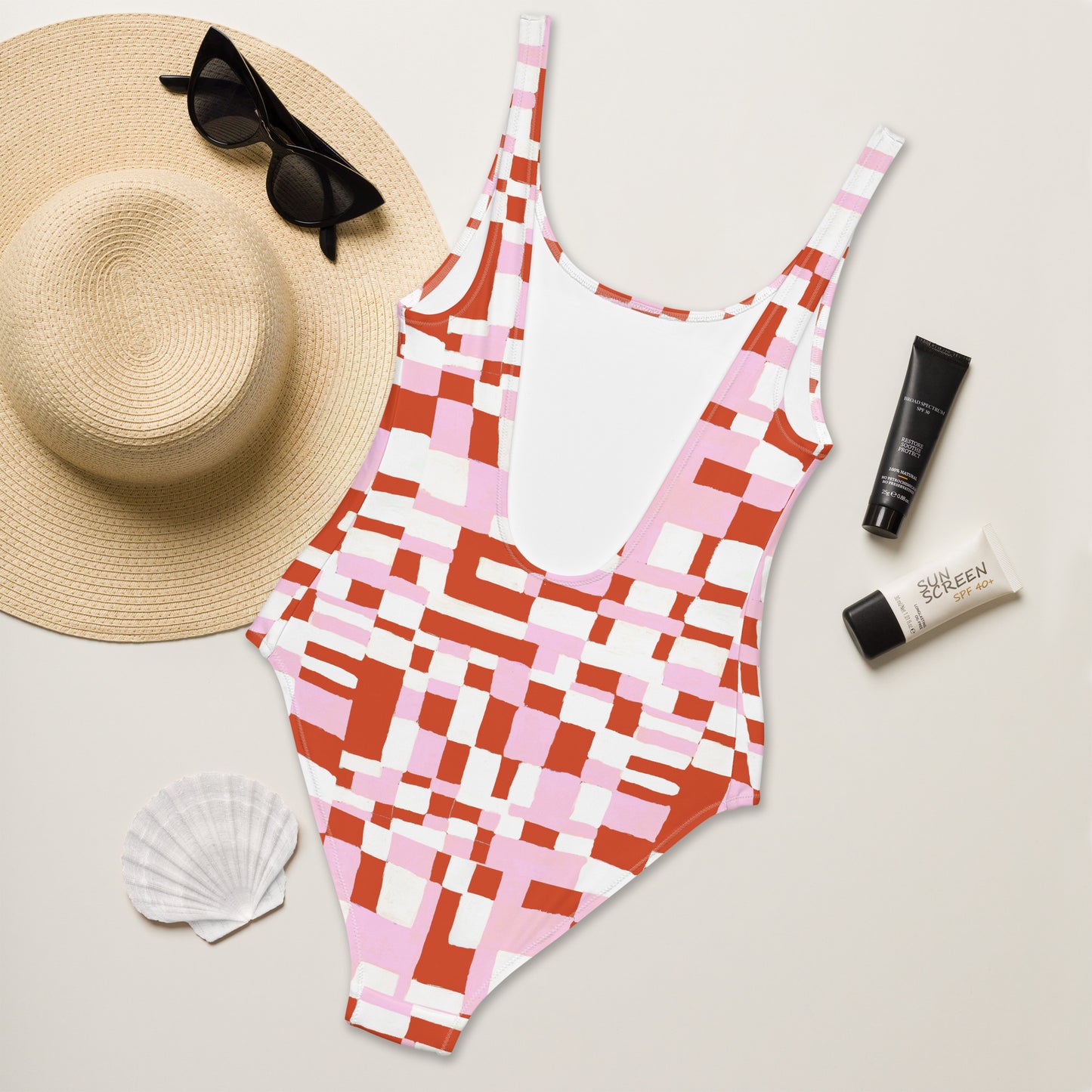 Painted Check One-Piece Swimsuit