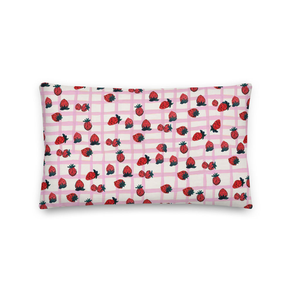 Strawberry Print  Linen Look Cushion