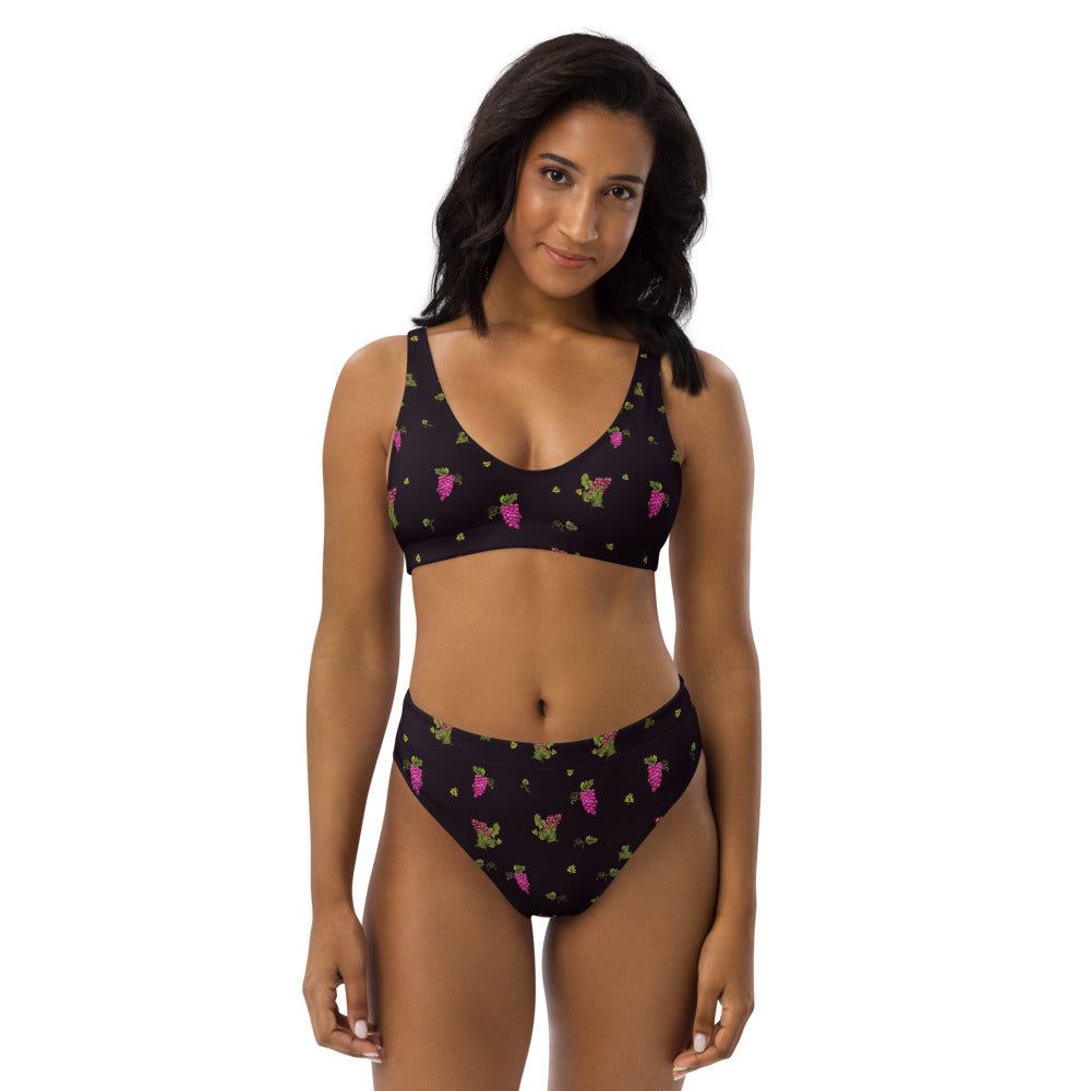 Grape Print Recycled High-waisted Bikini Bottom