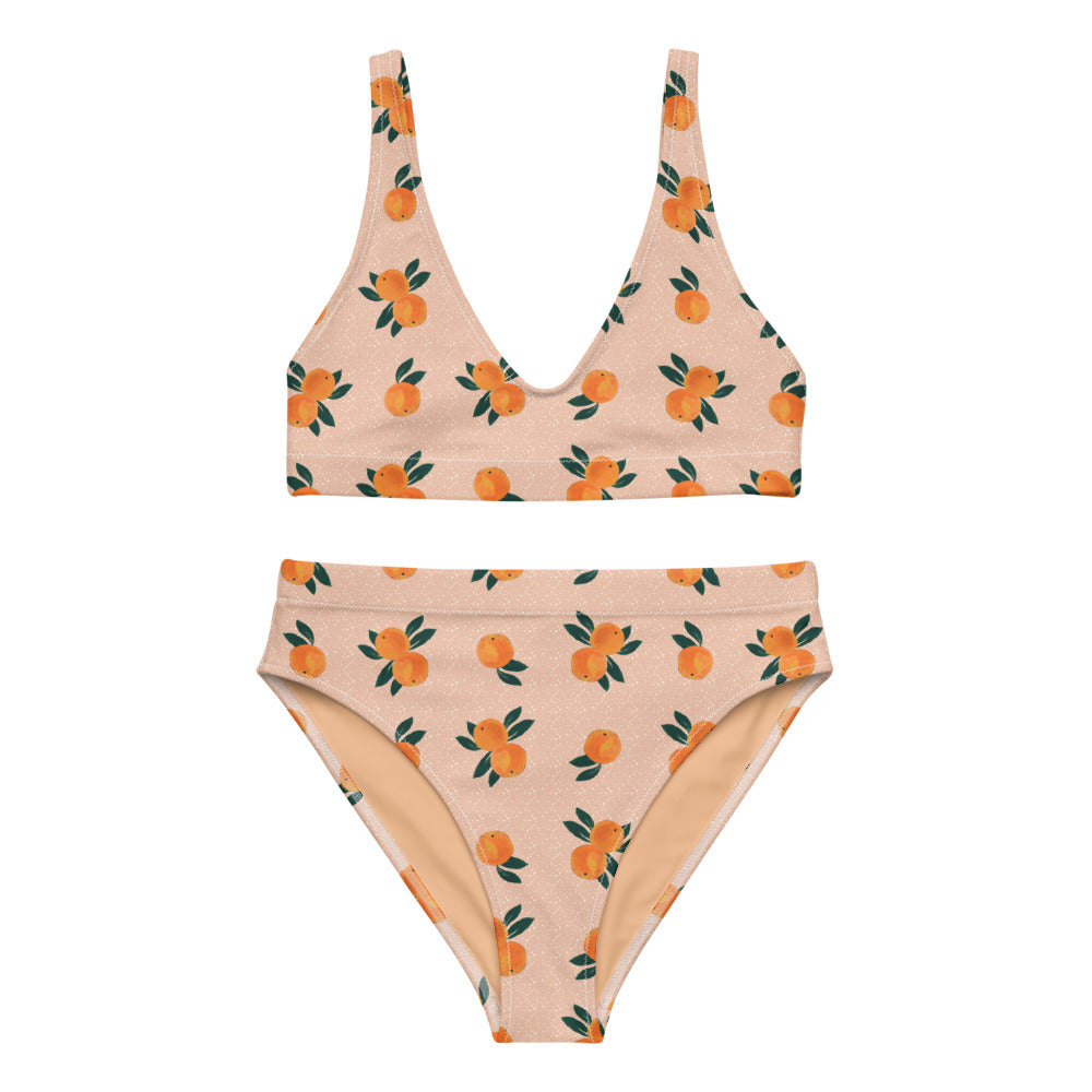 Orange Print Recycled High-waisted Bikini