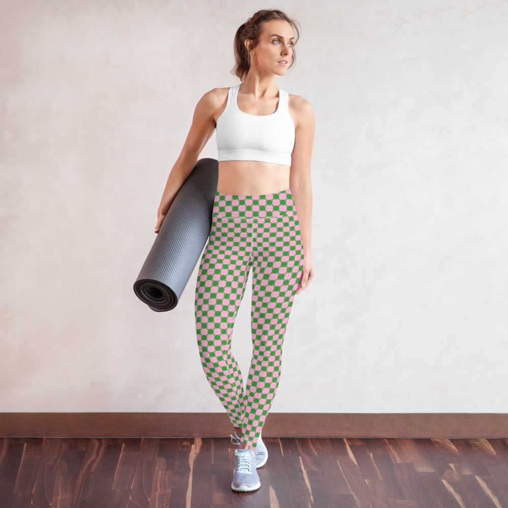 Victor. 70s Checkered  Yoga Leggings in Green and Pink