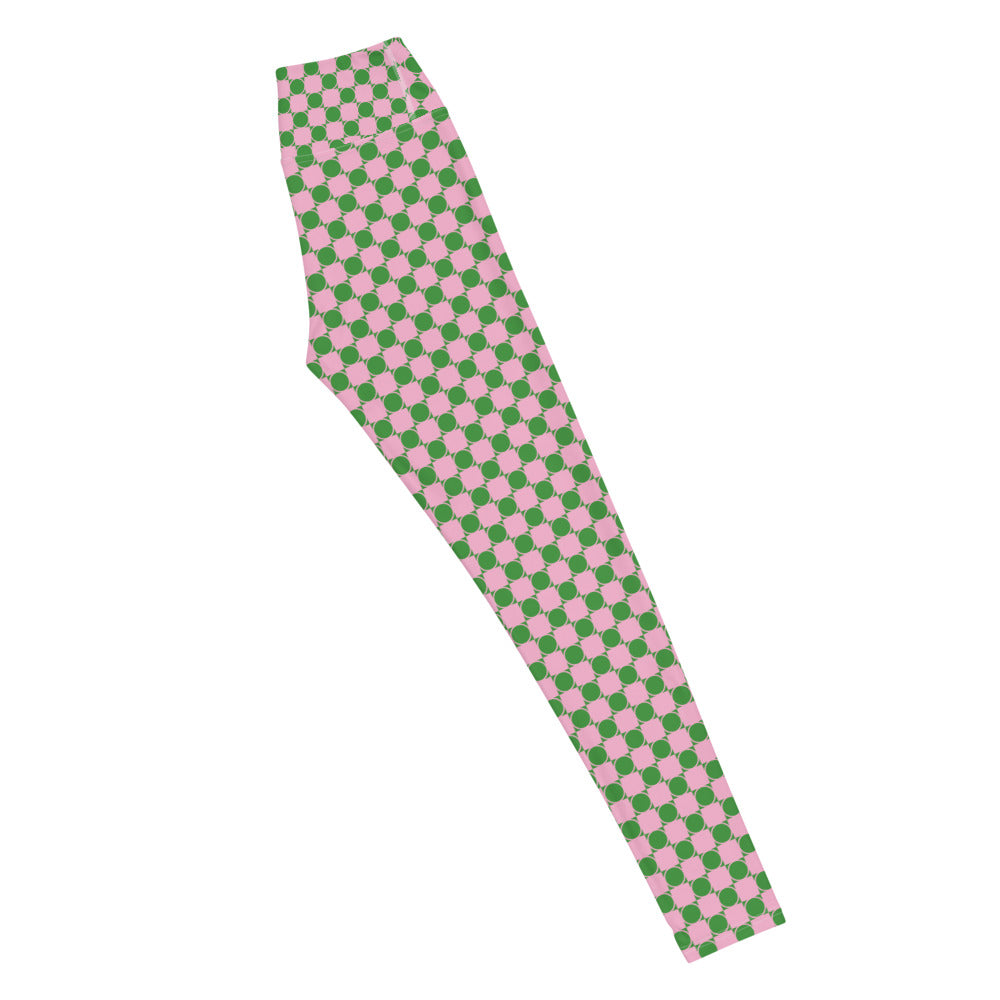 Victor. 70s Checkered  Yoga Leggings in Green and Pink