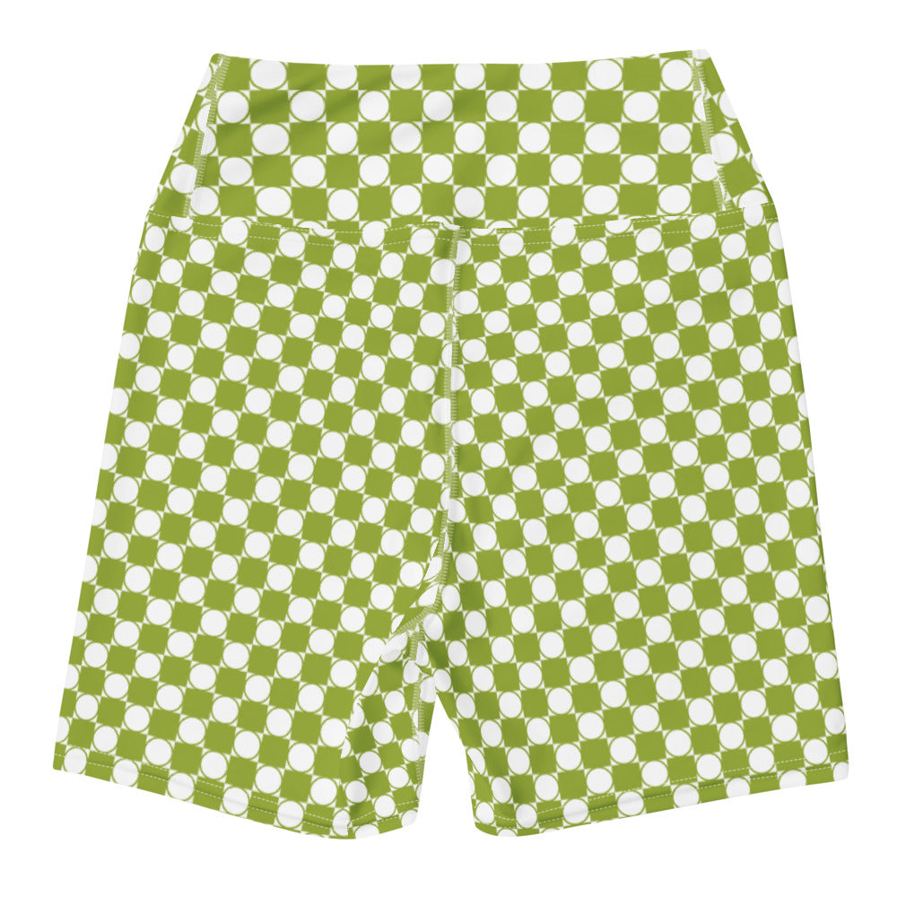 Checkered Biker Yoga Shorts in Avocado Green