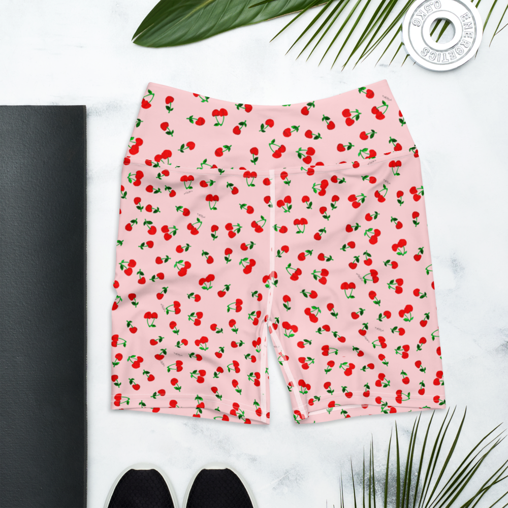 Printed Cherry Yoga Shorts