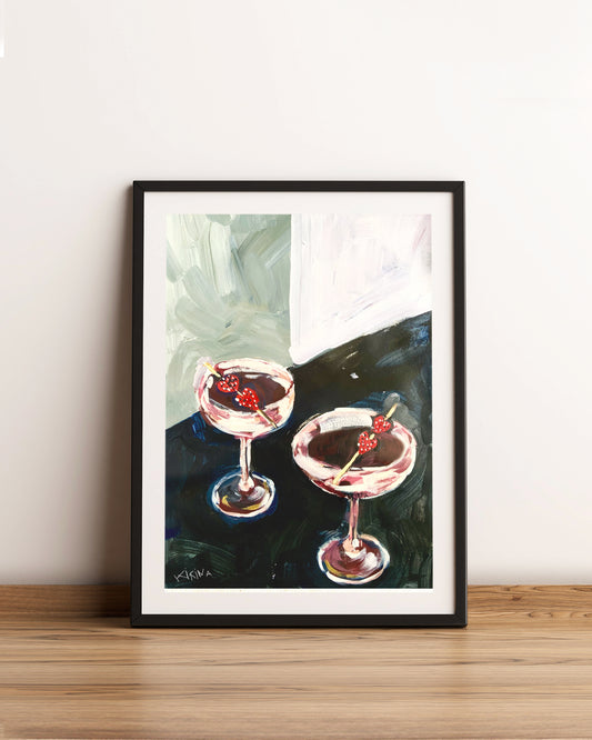 Date night. Strawberry Coctails. Giclee Print Unframed