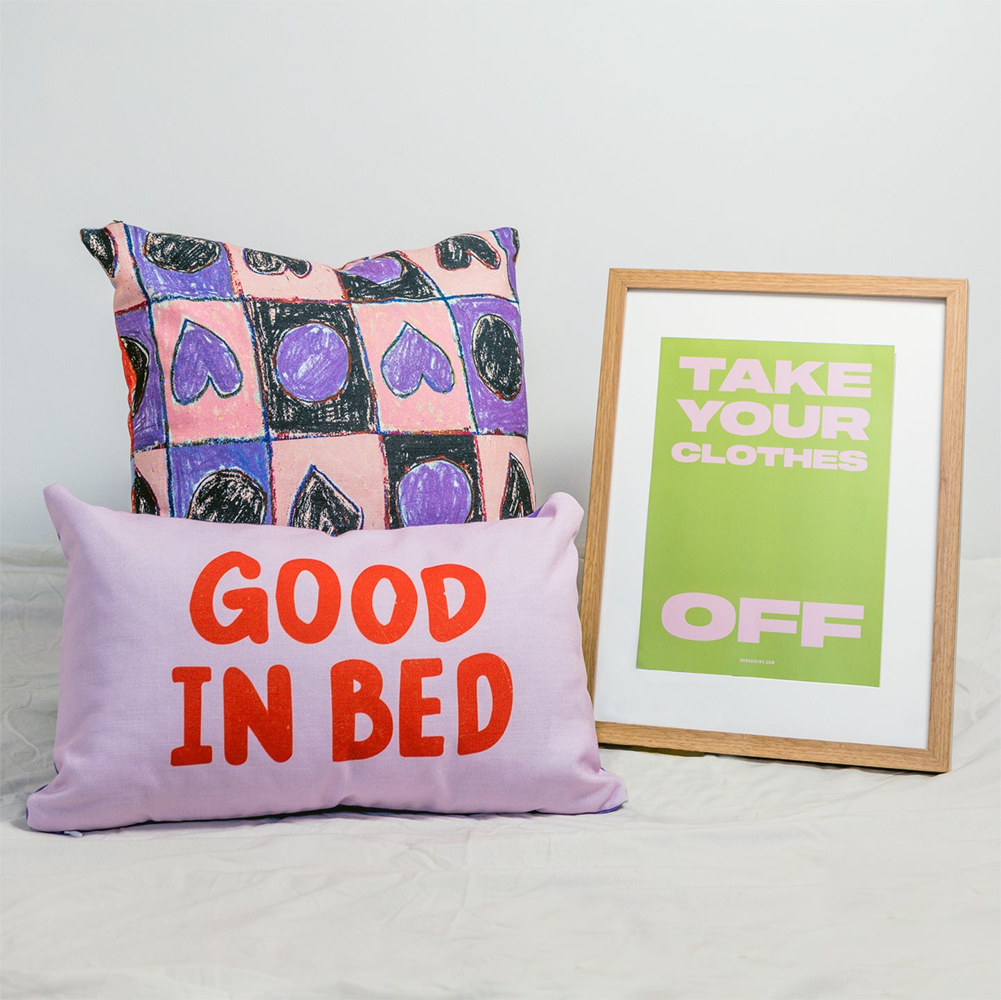 Good in Bed Slogan. Reversible Canvas Cushion