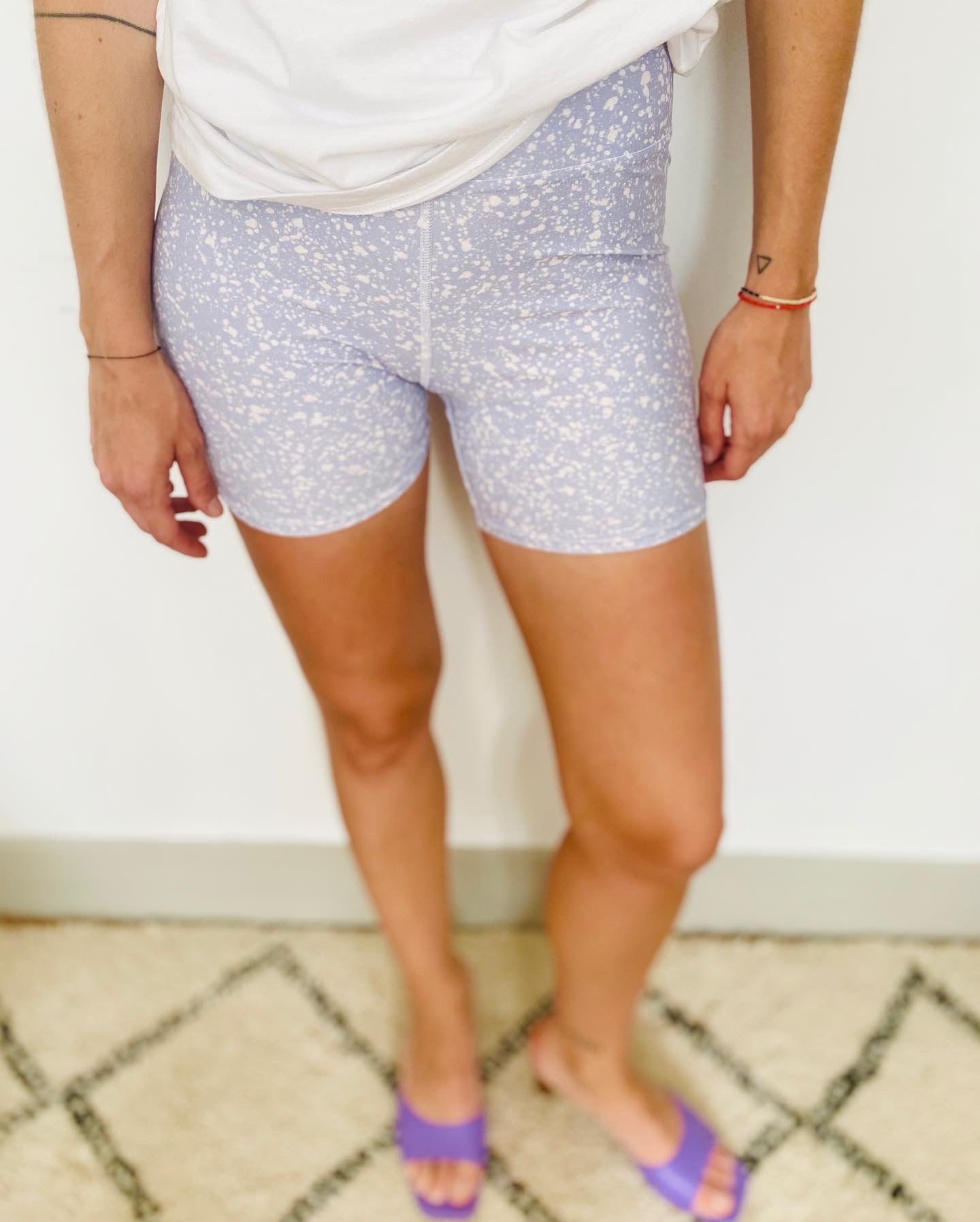 Micro Spot High Waisted Biker Shorts in Lavender