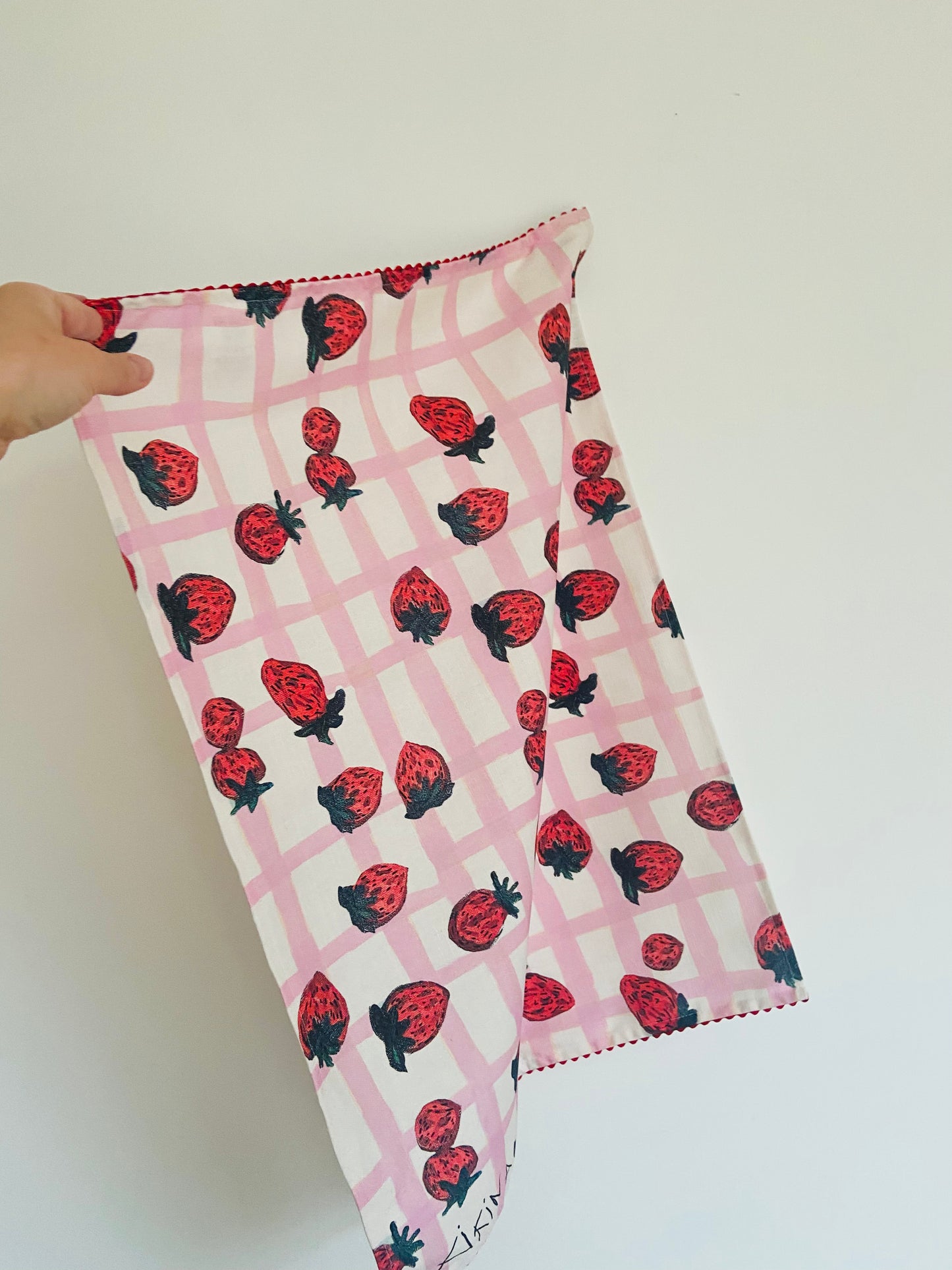 British Strawberries. Printed Linen Tea Towel
