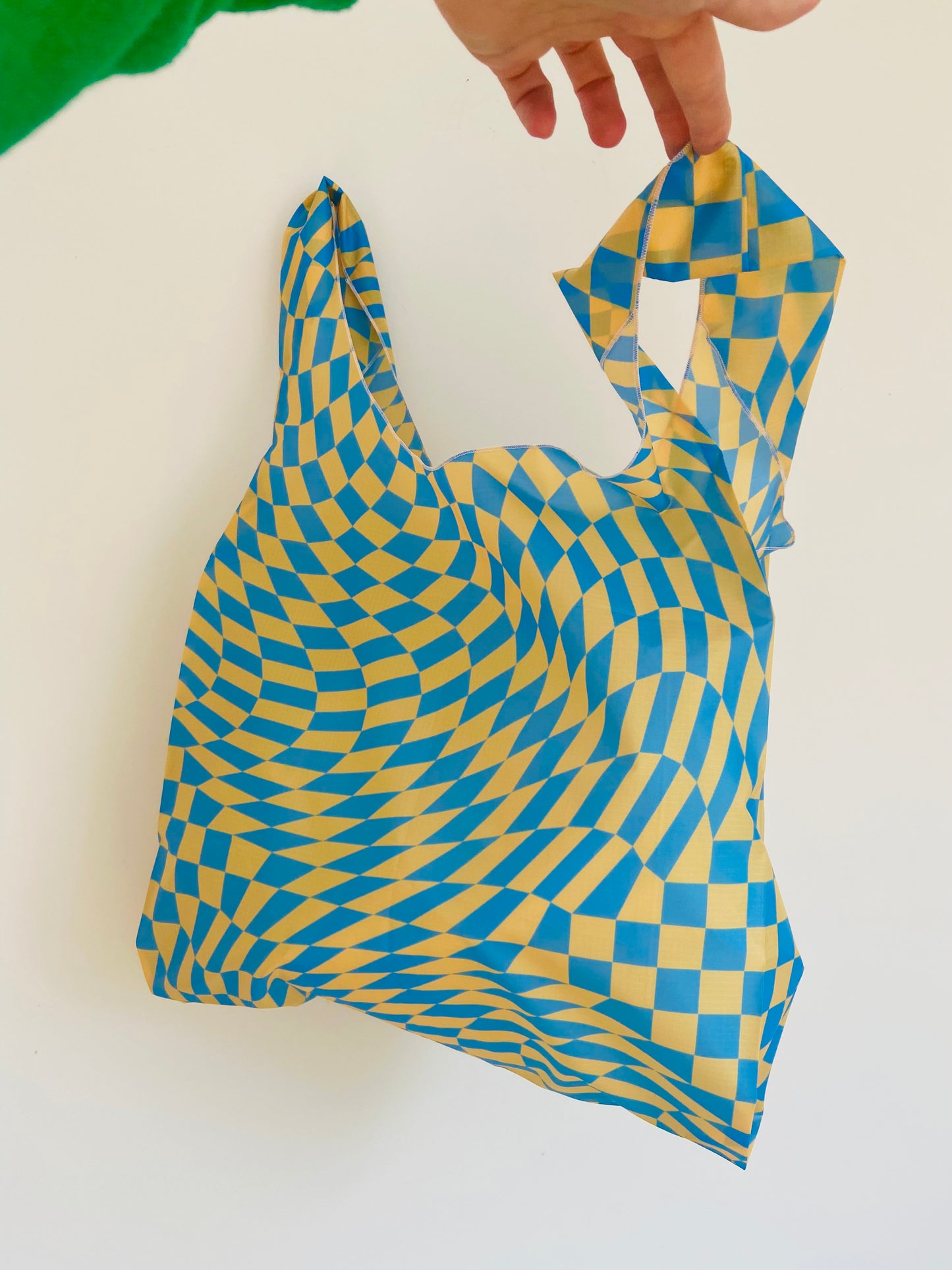 Checkered Parachute All Over Print Shopper Bag in Blue and Yellow