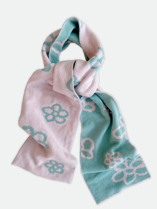 Daisy Wool and Cashmere Scarf in Pink and Blue.  Made to Order