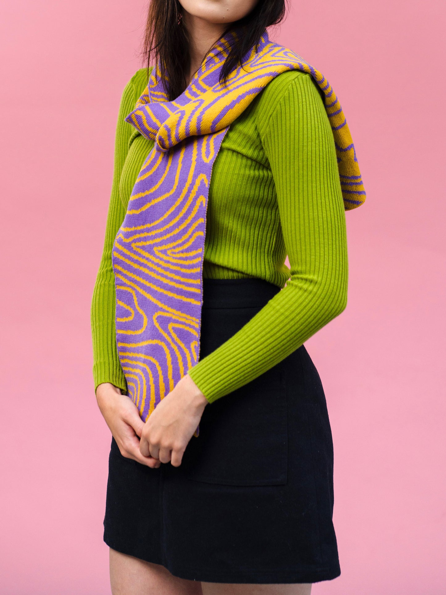 Swirly Stripe Wool and Cashmere Scarf in Purple and Orange Made to order