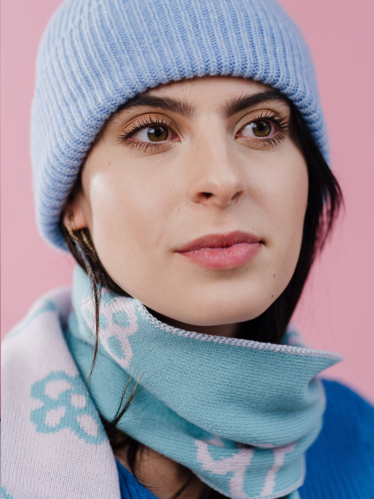 Daisy Wool and Cashmere Scarf in Pink and Blue.  Made to Order