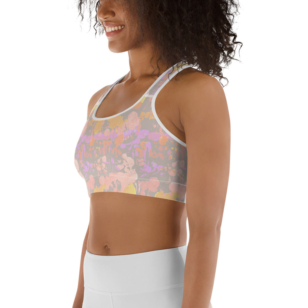 Pastel Painted Abstract Print Sports Bra