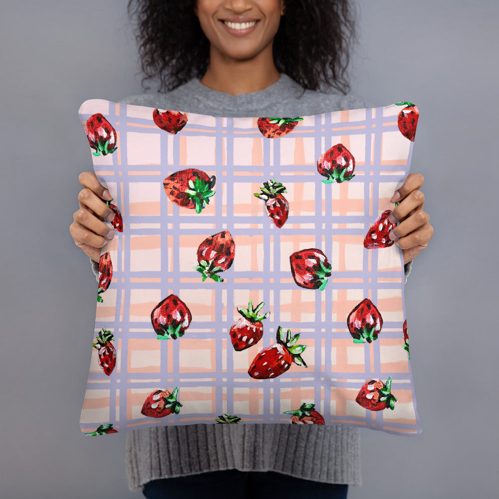 Strawberry Print Reversible Cushion