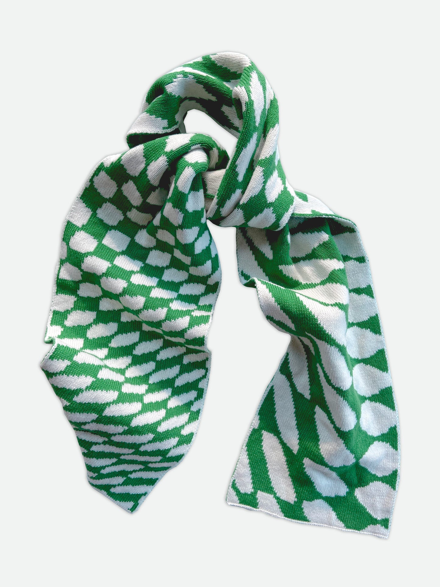 Checkered Wool and Cashmere Scarf in Jade Green
