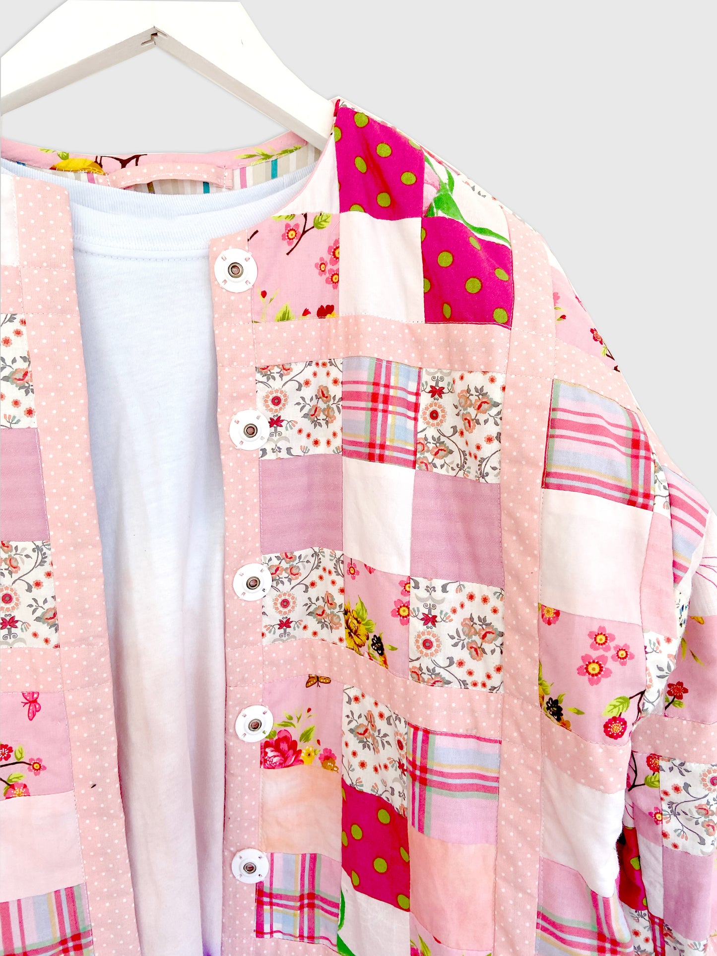 Patchwork Jacket in Pink. Kikina Designs x My Mama's Quilts