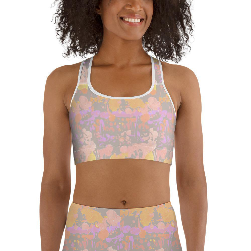 Pastel Painted Abstract Print Sports Bra
