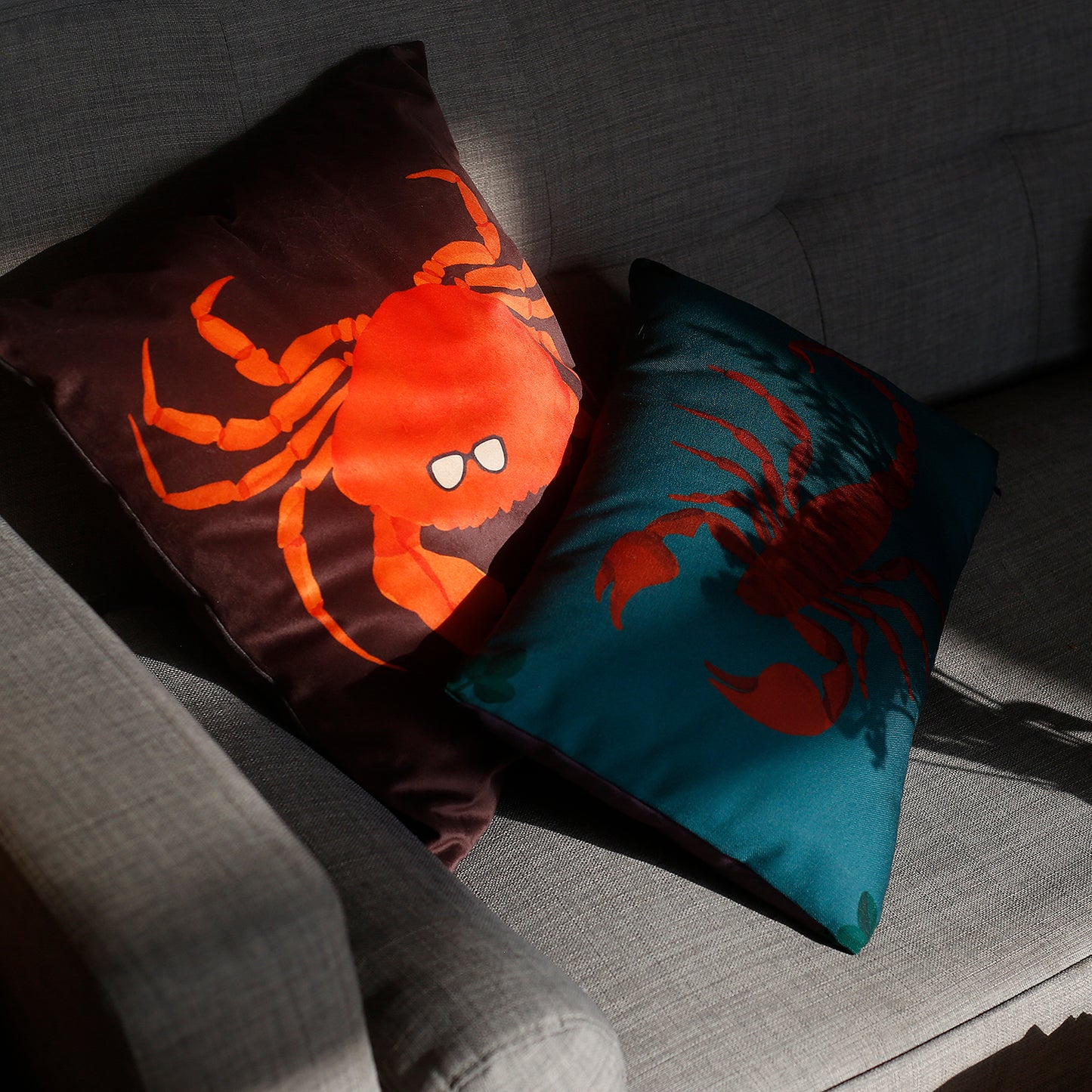Zodiac Crab Print Velvet Cushion